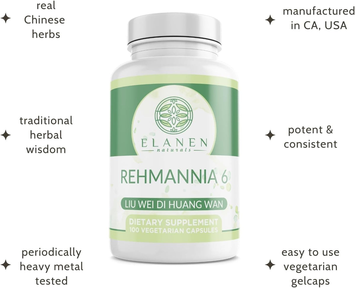 Liu Wei Di Huang Wan, Rehmannia 6, Six Flavor Rehmannia, 100 Cápsulas Vegetales – Image 4