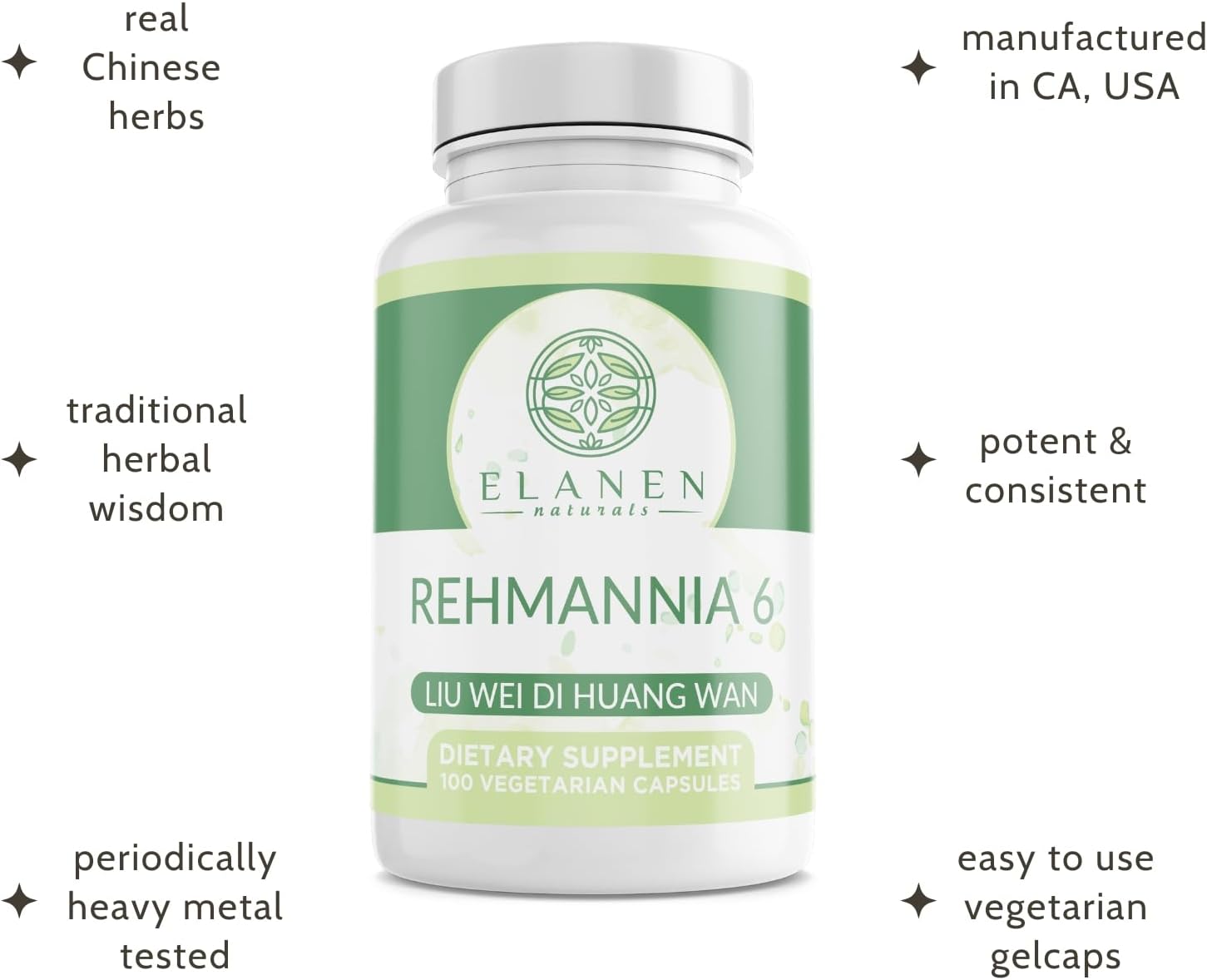 Liu Wei Di Huang Wan, Rehmannia 6, Six Flavor Rehmannia, 100 Cápsulas Vegetales