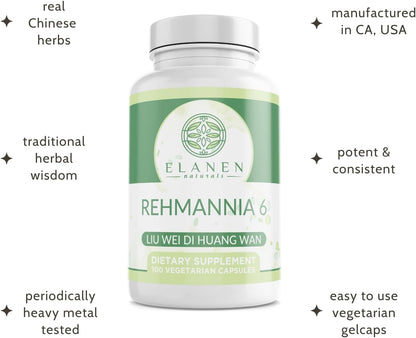 Liu Wei Di Huang Wan, Rehmannia 6, Six Flavor Rehmannia, 100 Cápsulas Vegetales – Image 4