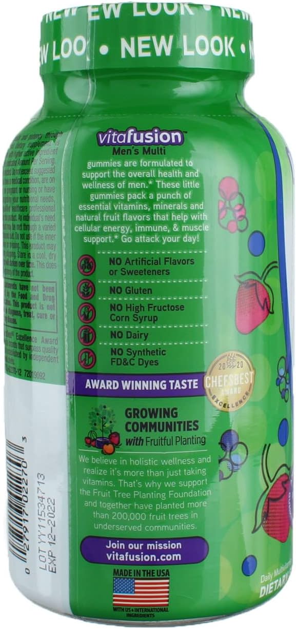 Vitafusion Men's Complete Multivitamin Gummies - Gominolas Multivitamínicas para Hombres, Sabor a Frutas Naturales, 150 uds (Pack de 4)