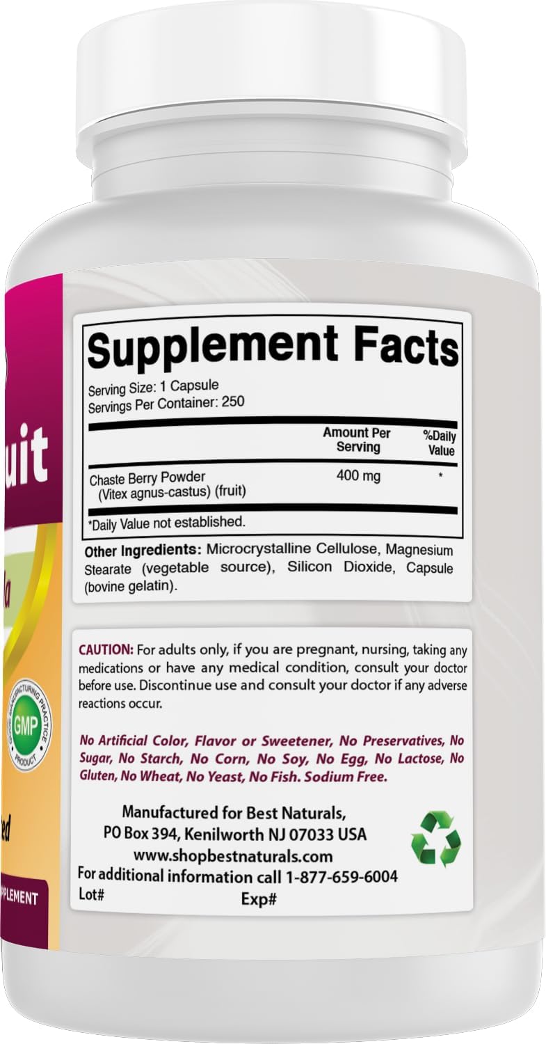 Best Naturals Vitex Chasteberry 400 mg – 250 Cápsulas (Pack de 2)