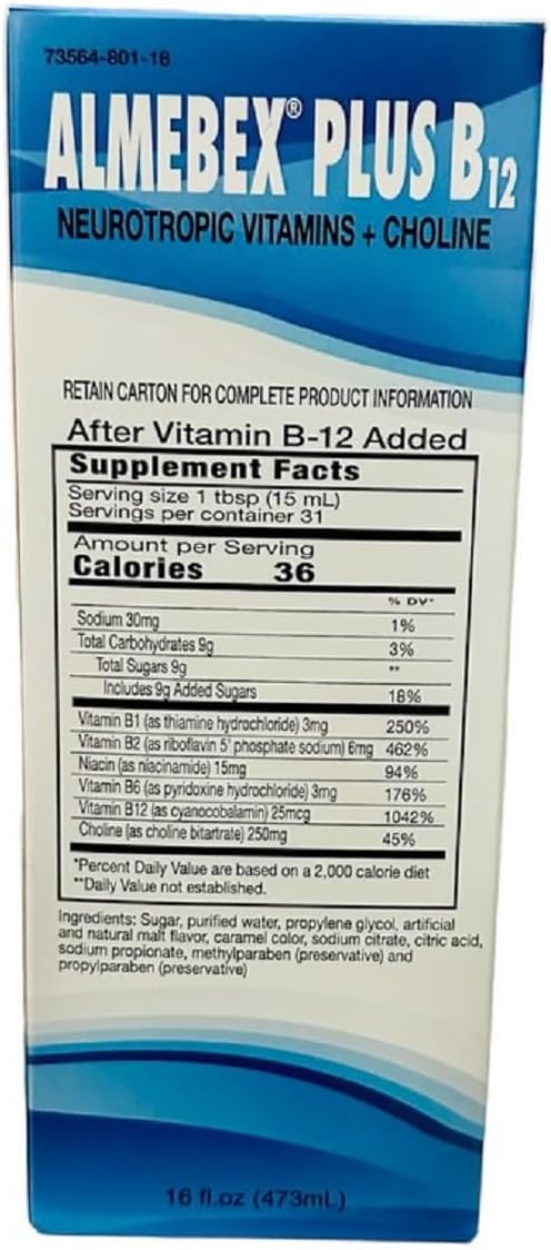 Almebex Plus B12, Vitaminas Neurotrópicas + Colina, 473 ml