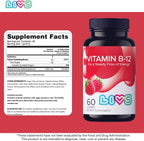 LIVS Vitamina B12 Gummies - 1500 mcg de Metilcobalamina Vegana - Suplemento para Energía, Metabolismo y Nervios - 60 Gominolas Sabor Frambuesa