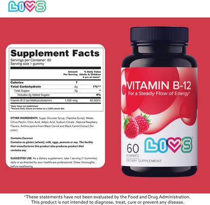 LIVS Vitamina B12 Gummies - 1500 mcg de – Bienestar emocional: Puede influir en la producción de serotonina, – Image 5
