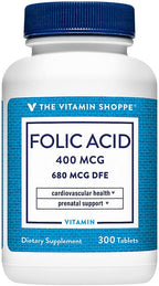 Ácido Fólico 400 mcg - The Vitamin Shoppe - 300 Comprimidos