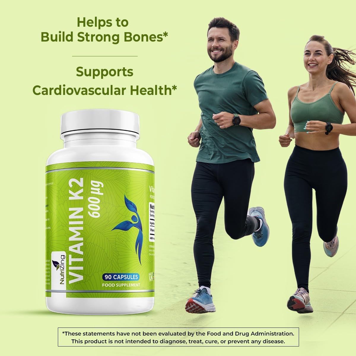 NutriZing Vitamina K2 MK7 600 mcg - 90 Cápsulas Veganas - Alta Potencia