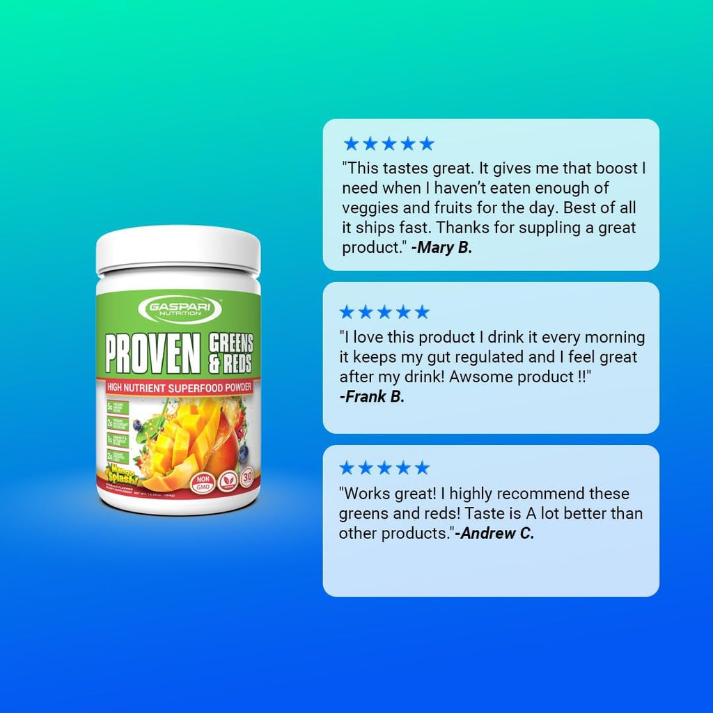 Gaspari Nutrition Greens and Reds: Polvo de Superalimentos Orgánicos con Probióticos y Fibra, 30 Porciones (Sabor Mango Splash)