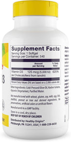 Healthy Origins Vitamina D3 (Lanolina) 5.000 UI - 540 Softgels
