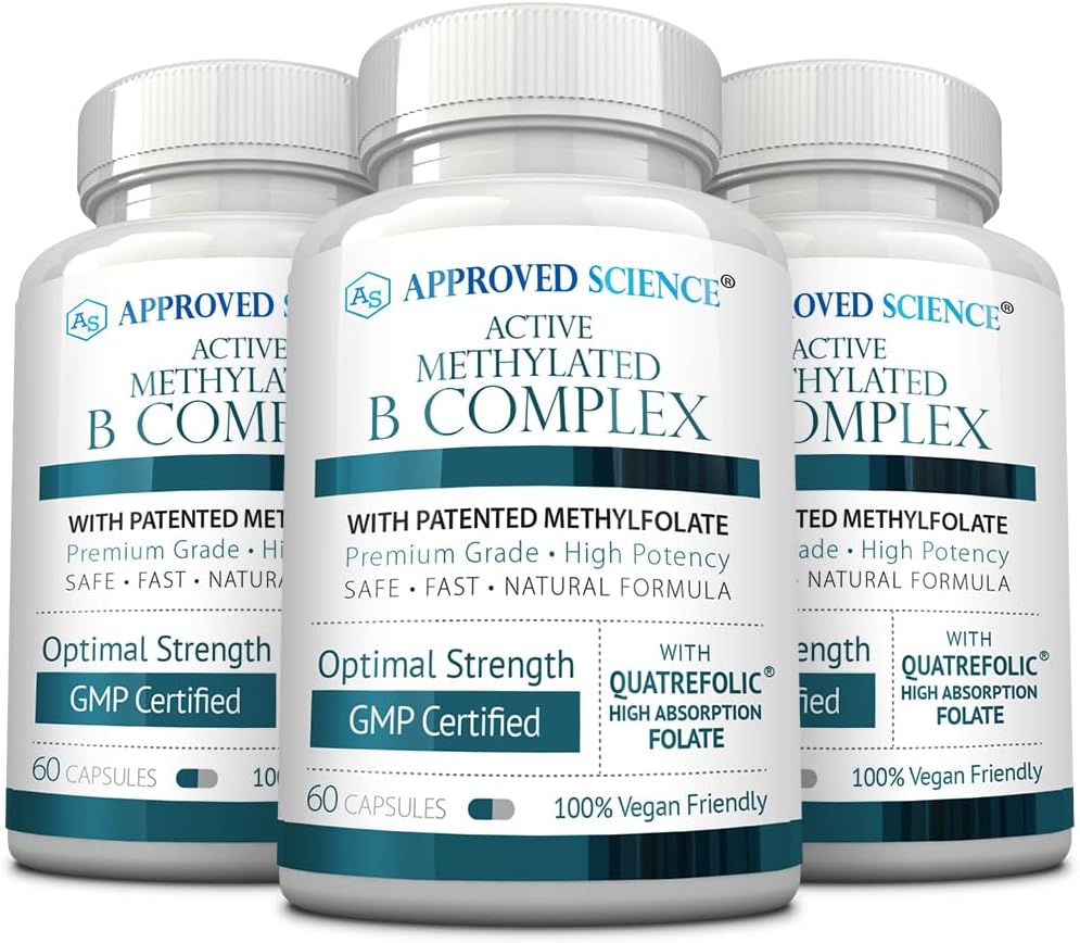 Approved Science Methylated B Complex – Complejo B Bioactivo Metilado con Folato (5-MTHF), Vitamina B12 Metilada, P5P, Colina y Betaína – 60 Cápsulas – Pack de 6