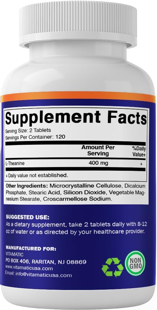 Vitamatic L-Teanina 400mg por dosis - 240 comprimidos - Sin OGM, sin gluten