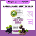 Maqui Berry 1000mg - Suplemento en Polvo de Maqui Berry - Vegano, No OGM y Sin Gluten - 180 Cápsulas Vegetales