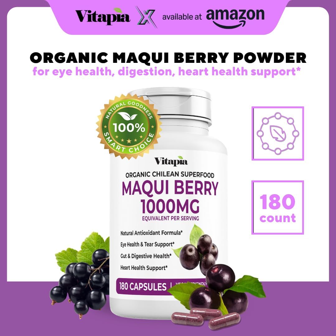 Maqui Berry 1000mg - Suplemento en Polvo de Maqui Berry - Vegano, No OGM y Sin Gluten - 180 Cápsulas Vegetales