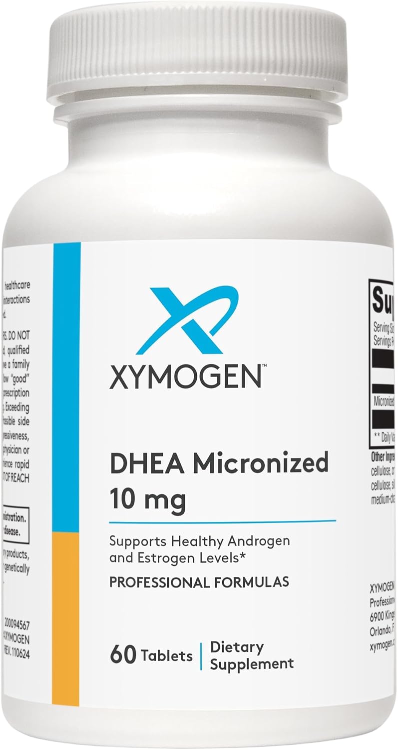 XYMOGEN DHEA Micronizado - 10 mg de dehidroepiandrosterona - Apoyo a andrógenos y estrógenos - Sin gluten, sin soja y sin lácteos - 60 comprimidos