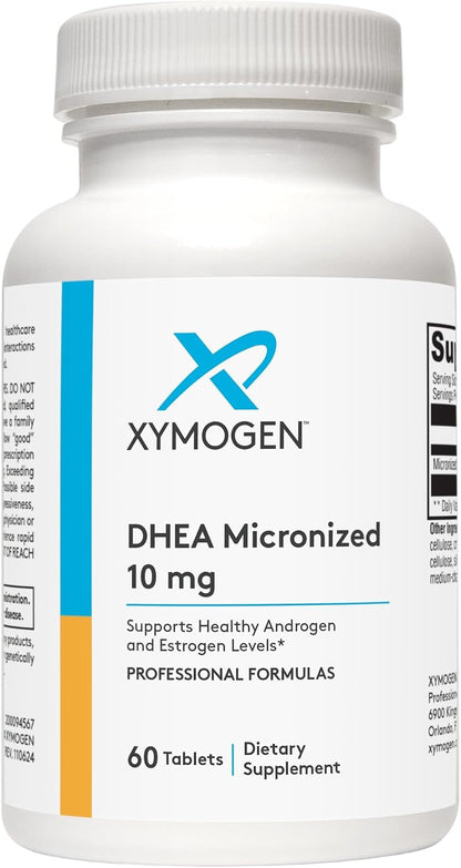 XYMOGEN DHEA Micronizado - 10 mg de dehidroepiandrosterona - Apoyo a andrógenos y estrógenos - Sin gluten, sin soja y sin lácteos - 60 comprimidos