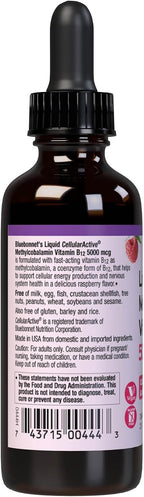 Bluebonnet Methylcobalamin Vitamin B12 5000 mcg Liquid Drops - Raspberry Flavor - 2 fl oz (59 ml)