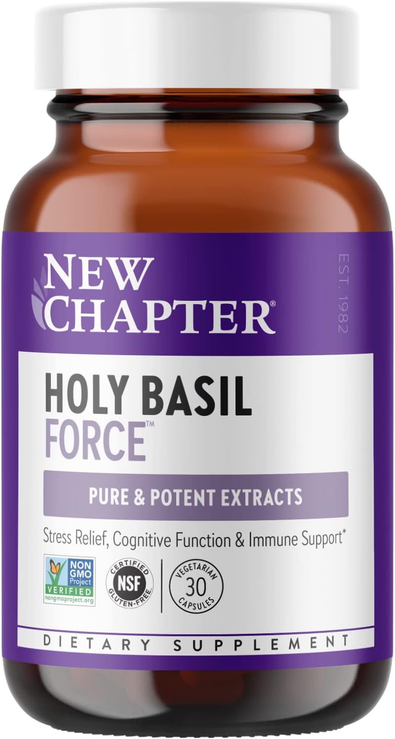 New Chapter Holy Basil Force - Albahaca Santa para el Estrés y Apoyo Inmunológico, 30 Cápsulas Vegetarianas