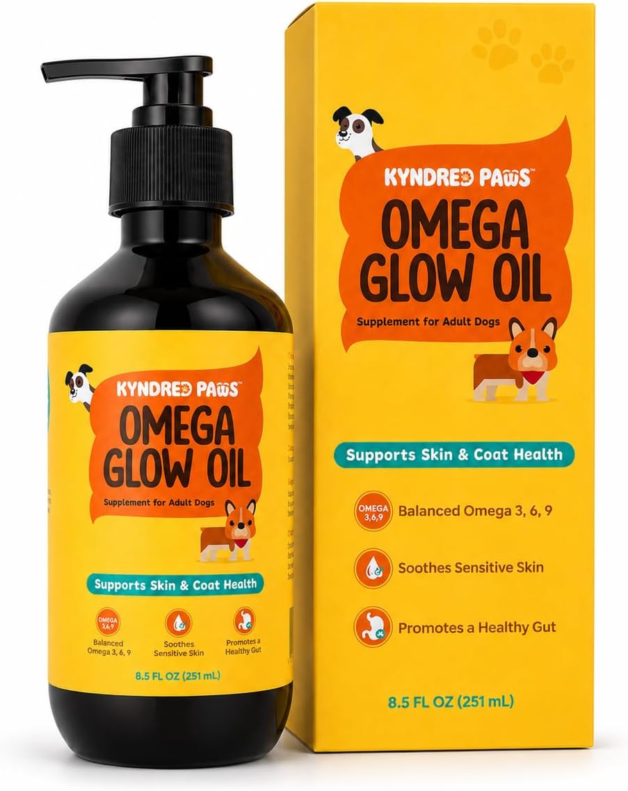 Kyndred Paws Aceite Omega-3-6-9 para Perros, Sabor Natural Sin Olor a Pescado - 8.5 fl oz (251 ml) - Alternativa al Aceite de Salmón - Apoya Piel, Pelaje y Salud Intestinal