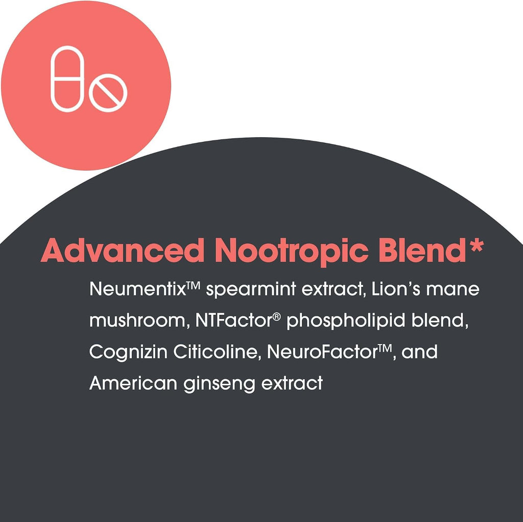 Advanced NeuroPlus de Allergy Research Group - Fórmula Nootrópica con Extracto de Menta, Melena de León y Citicolina - 90 Comprimidos