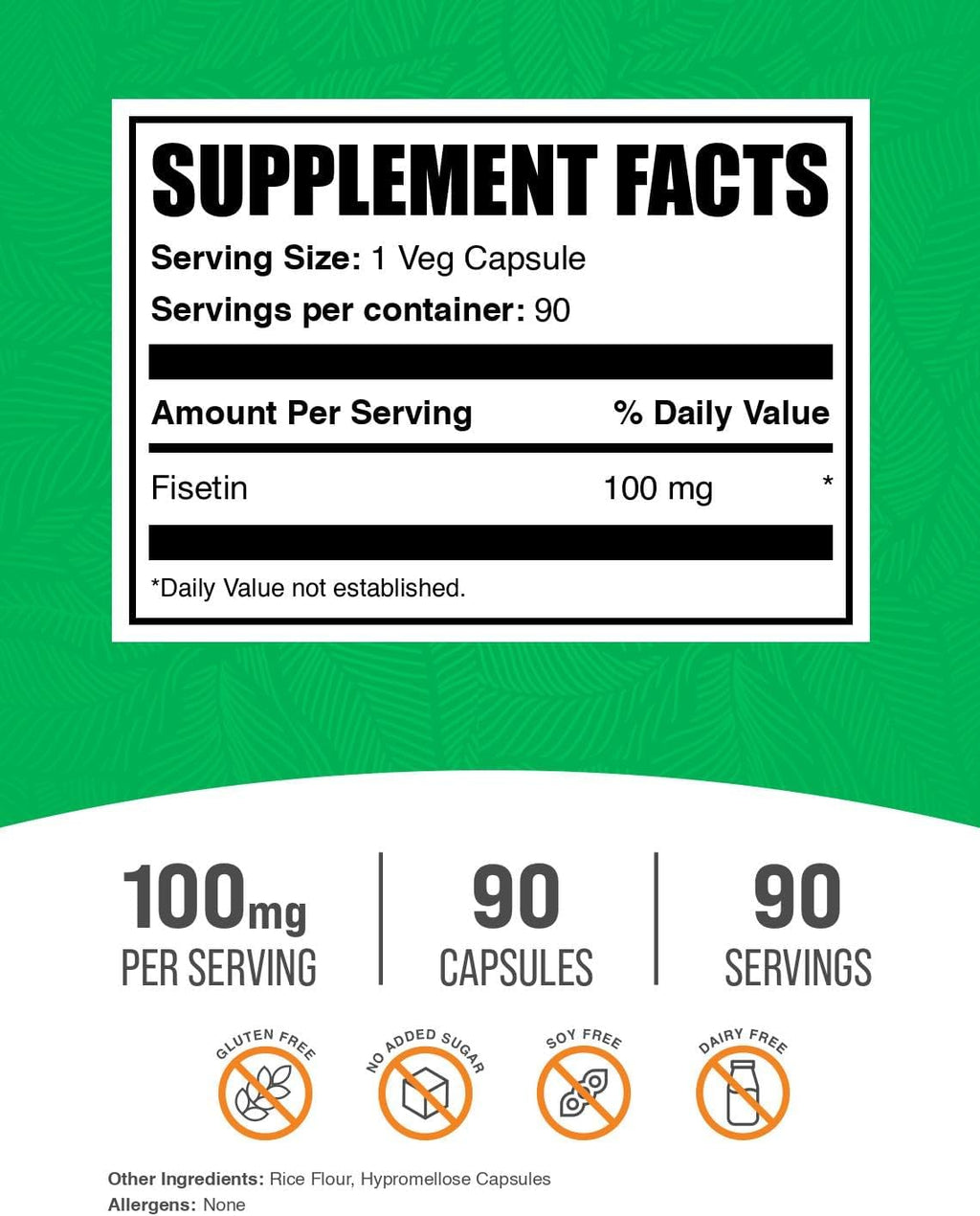 BulkSupplements.com Fisetina 100 mg - 90 Cápsulas Veganas