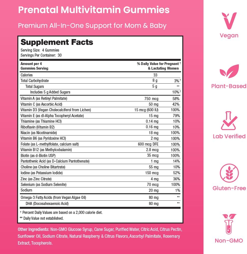 Mother's Promise Gominolas prenatales veganas con DHA | 120 gominolas