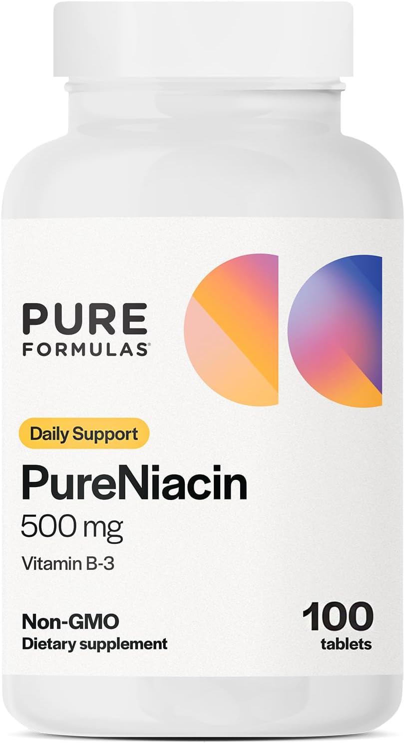 PureFormulas Pure Niacin - Vitamina B3, 500 mg Liberación Inmediata - Ácido Nicotínico - 100 Comprimidos - No OGM