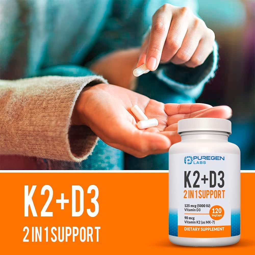 2 en 1 Alta Potencia – 90 mcg Vitamina K2 (MK-7) y 5000 UI Vitamina D3 – 120 Cápsulas