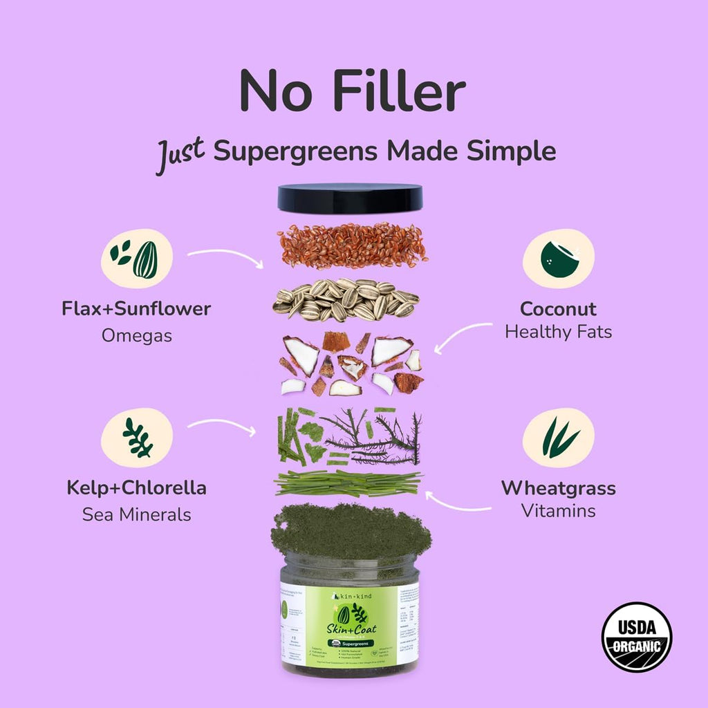 kin+kind Suplemento para la Piel y el Pelaje de Perros y Gatos – Vitaminas Naturales con Ingredientes Orgánicos – 3x8 oz