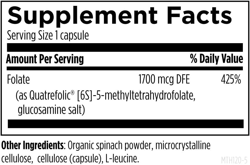 Designs for Health L-5-MTHF - Quatrefolic® Metilfolato 1mg (1700mcg DFE) - 120 Cápsulas