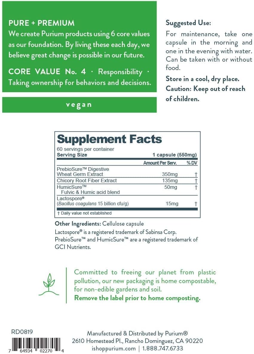 Purium Biome Medic - 60 Cápsulas Veganas - Apoyo a la Salud Intestinal