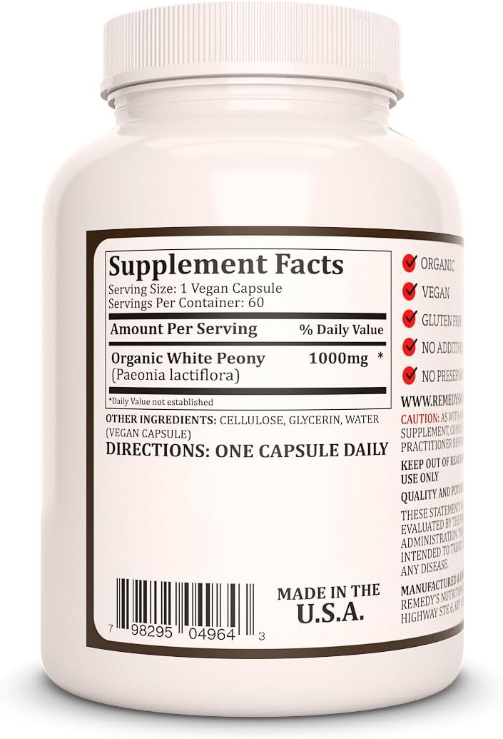 White Peony | 1,000 mg, 60 Cápsulas Veganas Suplemento Herbal | Remedy’s Nutrition