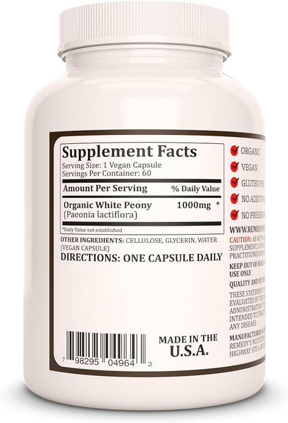 White Peony | 1,000 mg, 60 Cápsulas Veganas Suplemento Herbal | Remedy’s Nutrition – Image 2