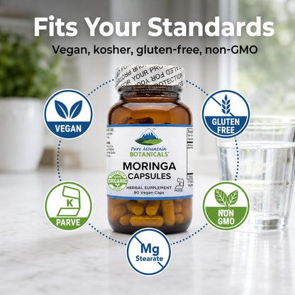 Pure Mountain Botanicals Moringa en Cápsulas - 1000mg Orgánico por Ración - 90 Cápsulas - Vegano Kosher Sin Gluten – Image 6