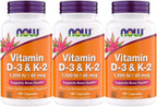 Now Foods Vitamina D3 y K2, 1000 UI / 45 mcg, 180 Cápsulas Vegetales