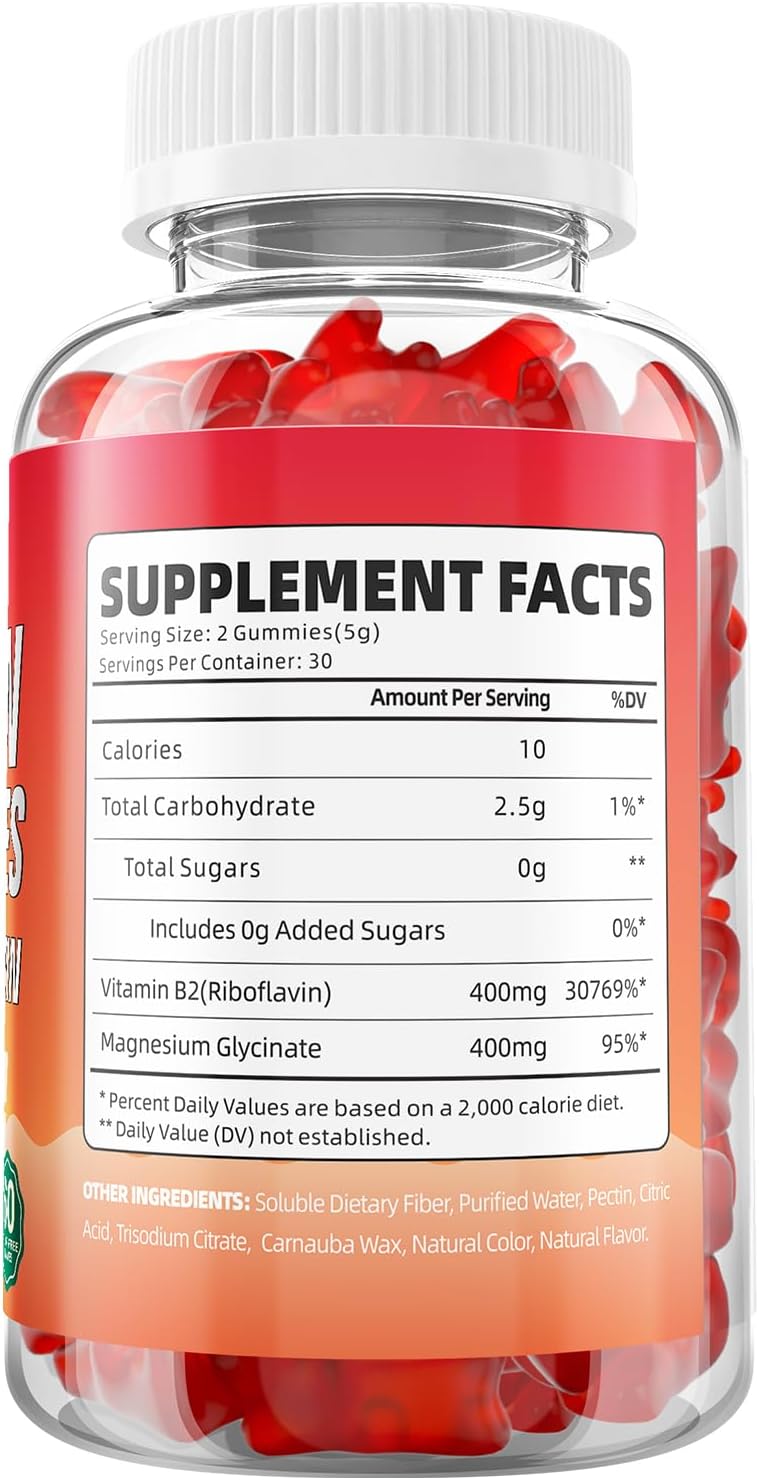 GrnLife Gominolas de Vitamina B2 (Riboflavina) 400mg con Magnesio - 120 Gominolas Sabor Fresa