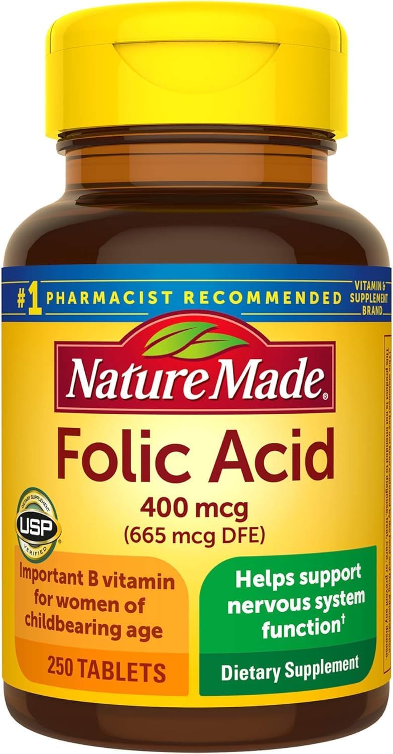 Ácido Fólico 400 mcg (665 mcg DFE) de Nature Made, 250 Comprimidos
