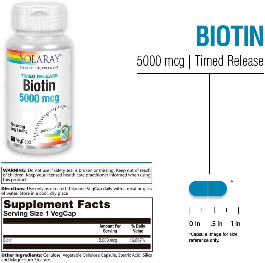Solaray Biotina 5000 mcg - Liberación Prolongada - 60 Cápsulas Veganas