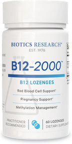 BIOTICS RESEARCH B12-2000™ Vitamina B12 2000 mcg, B6, Folato – Pastillas sublinguales, Apoyo a la metilación, Alta potencia, Sabor a bayas, 60 unidades