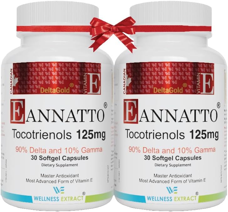 WELLNESS EXTRACT Eannatto Tocotrienols Vitamin E Supplements Tocopherol Free, Non-GMO, Gluten Free & Antioxidant125MG 60 Softgels (Pack of 3)