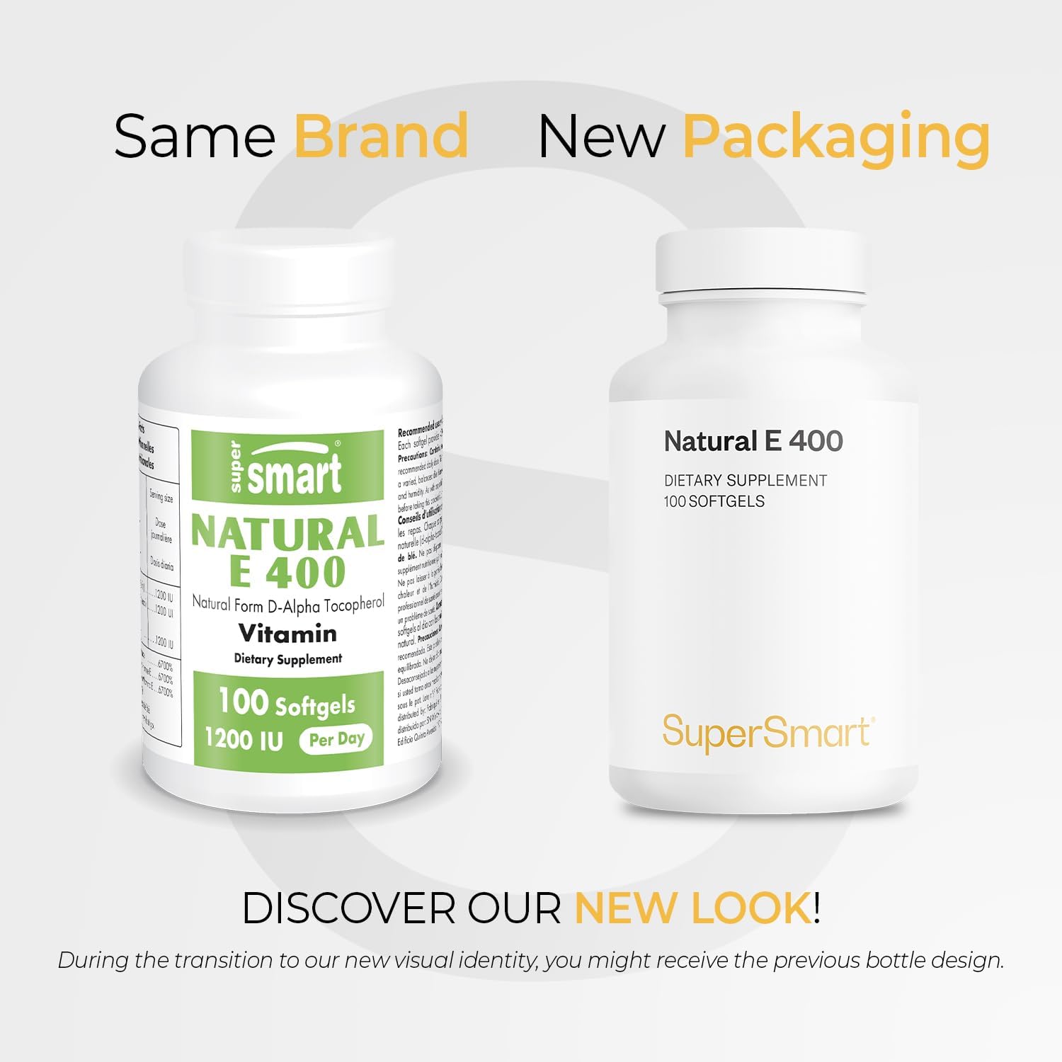 Supersmart Natural E 400 (D-Alfa Tocoferol) 1200 UI al día - Suplemento de Vitamina E de Alta Absorción | No OGM - 100 Cápsulas Blandas