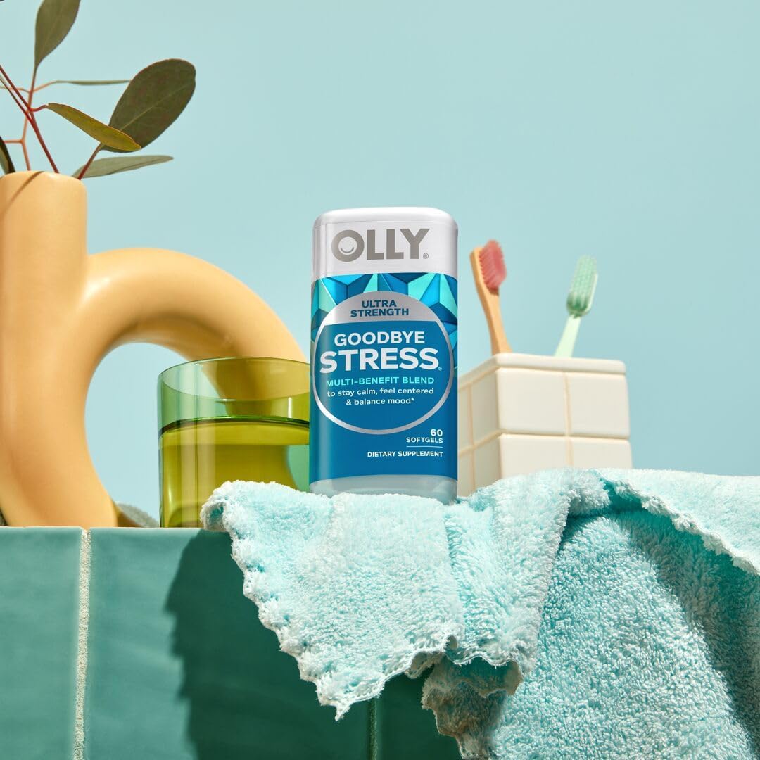 OLLY Ultra Strength Goodbye Stress Softgels - Complemento para el Estrés con GABA, Ashwagandha y L-Teanina, 60 Cápsulas