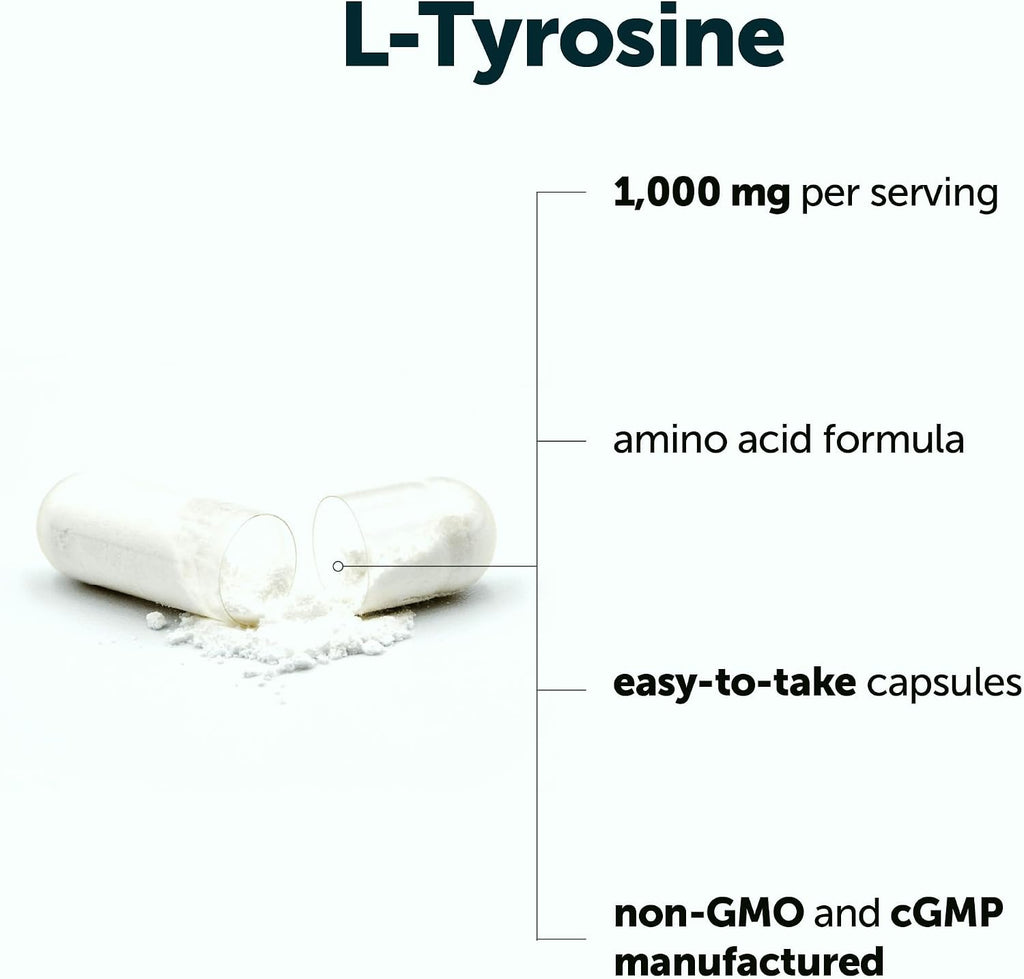 Micro Ingredients L-Tirosina 1000 mg, 240 Cápsulas | Suplemento de Aminoácidos No Transgénico