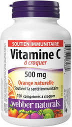 Webber Naturals Vitamina C Masticable 500 mg, 120 Comprimidos Sabor Naranja