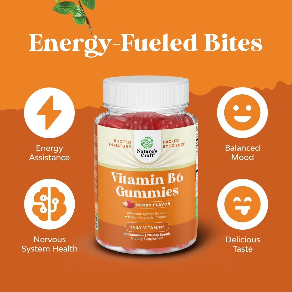 Gomitas de Vitamina B6 para Adultos - 50 mg por Ración - Apoyo Inmunológico, Nervioso y del Estado de Ánimo - 90 Gomitas