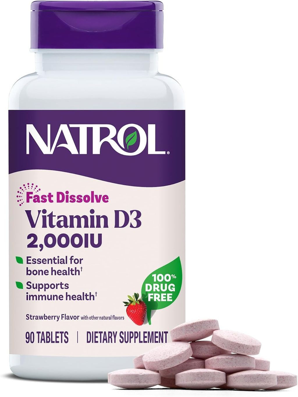 Natrol Vitamina D3 2.000 UI Comprimidos de Disolución Rápida, 90 Unidades