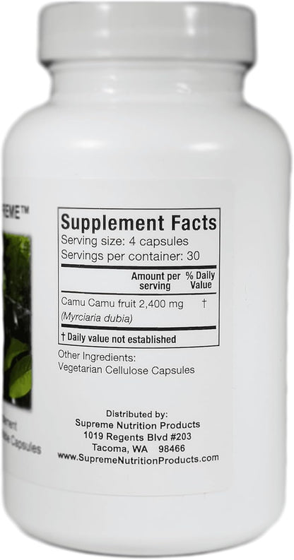 Supreme Nutrition Camu Supreme, 120 cápsulas vegetales de fruta de Camu Camu puro – Image 2