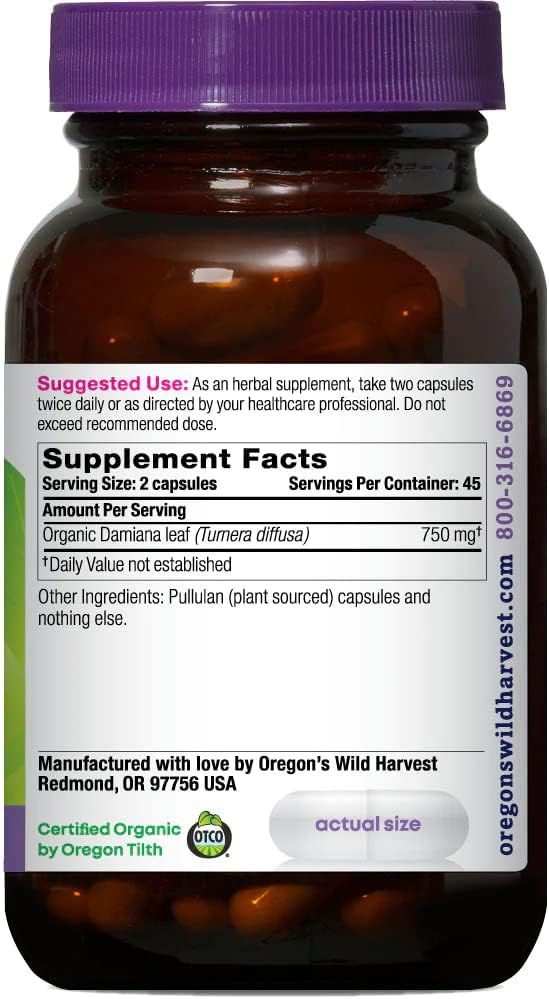 Oregon's Wild Harvest Organic Damiana – 90 Vegan Capsules