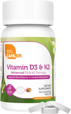 Zahler Vitamina D3 y K2 Comprimidos Masticables - 5000 UI D3 + 120 mcg K2 - Sabor Melocotón Albaricoque - 90 Unidades