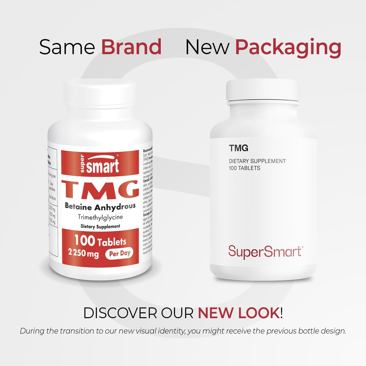 Supersmart TMG 2250 mg (Alta Potencia) - Trimetilglicina Betaína Anhidra - 100 Comprimidos