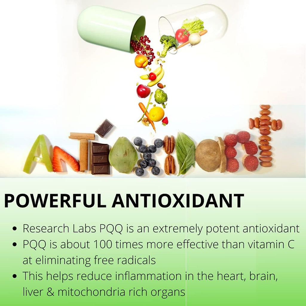 Research Labs Ultra Alta Pureza PQQ 20mg Cápsulas, 120 Cápsulas – Suplemento de Pirroloquinolina Quinona para Energía, Corazón y Cognitivo