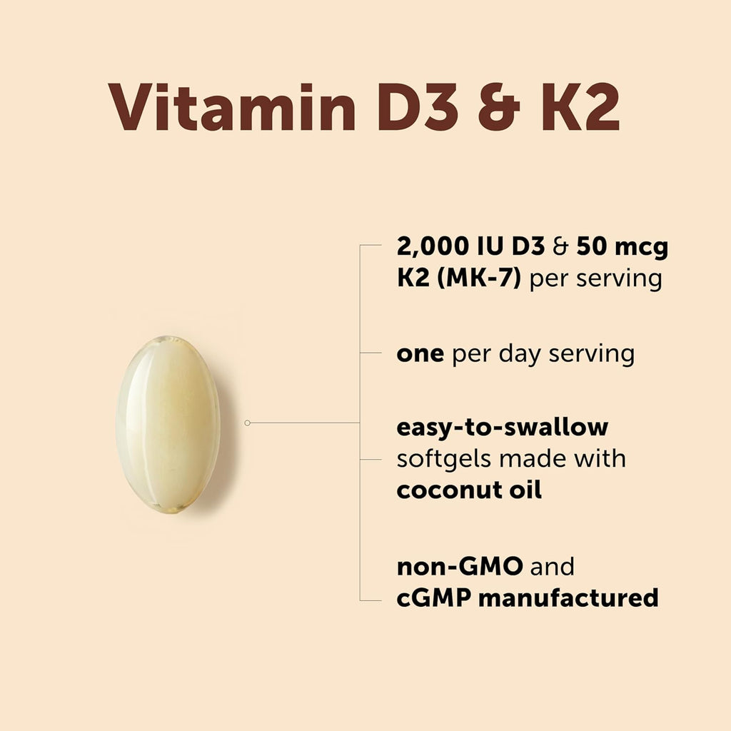 Micro Ingredients Vitamina D3 2.000 UI + K2 MK-7 50 mcg, 300 Cápsulas Blandas con Aceite de Coco